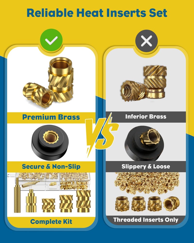 Vibit 152 Pcs Threaded Inserts for Plastic, 3 Sizes of M3 Heat Set Inserts with Soldering Tip & Adapter, Brass Heat Insert, Metric Knurled Nut Insert Kit for 3D Printing Components - Image 5